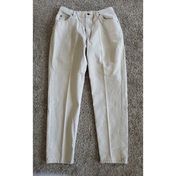 Vintage Lee Original Jeans Women's 14 M 32x31 Tapered Mom Pant Beige Khaki 🇺🇸 - Picture 1 of 8